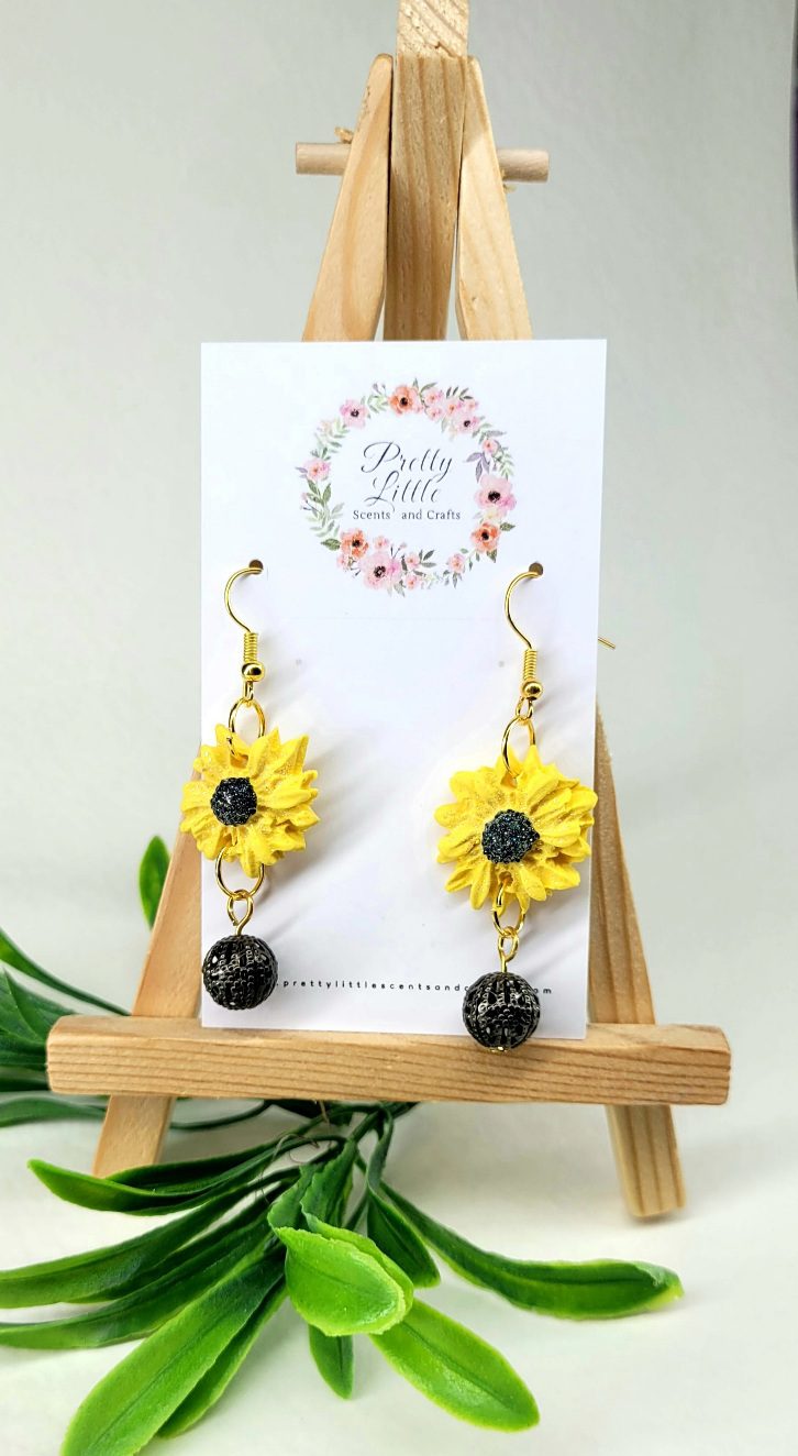 Sunflower Dangle Clay Earrings image 0